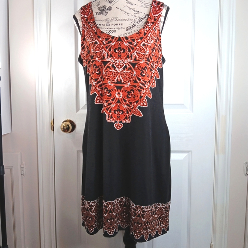 Le Chateau Sleeveless Dress Plus Size XXL Black Orange Brown Patterned Summer